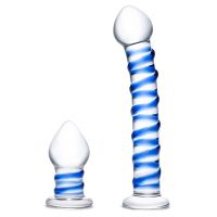 Steklen dildo in analni čep Swirly